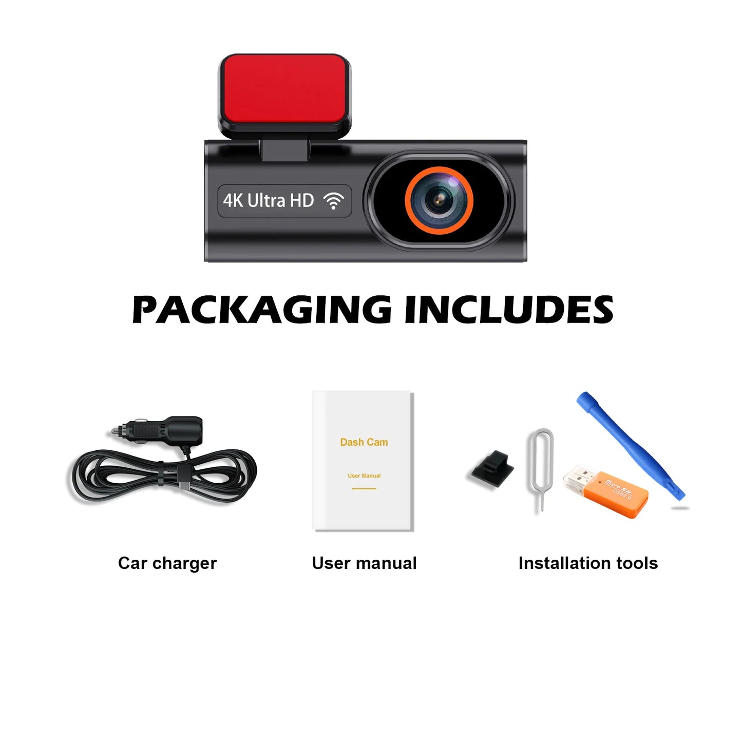 Aprilboy K6 WIFI Dash Cam 4K Mini CAR DVR Front and Rear Dual Lens With 1080P Black Box Room Night Vision Camera Parking Monitor