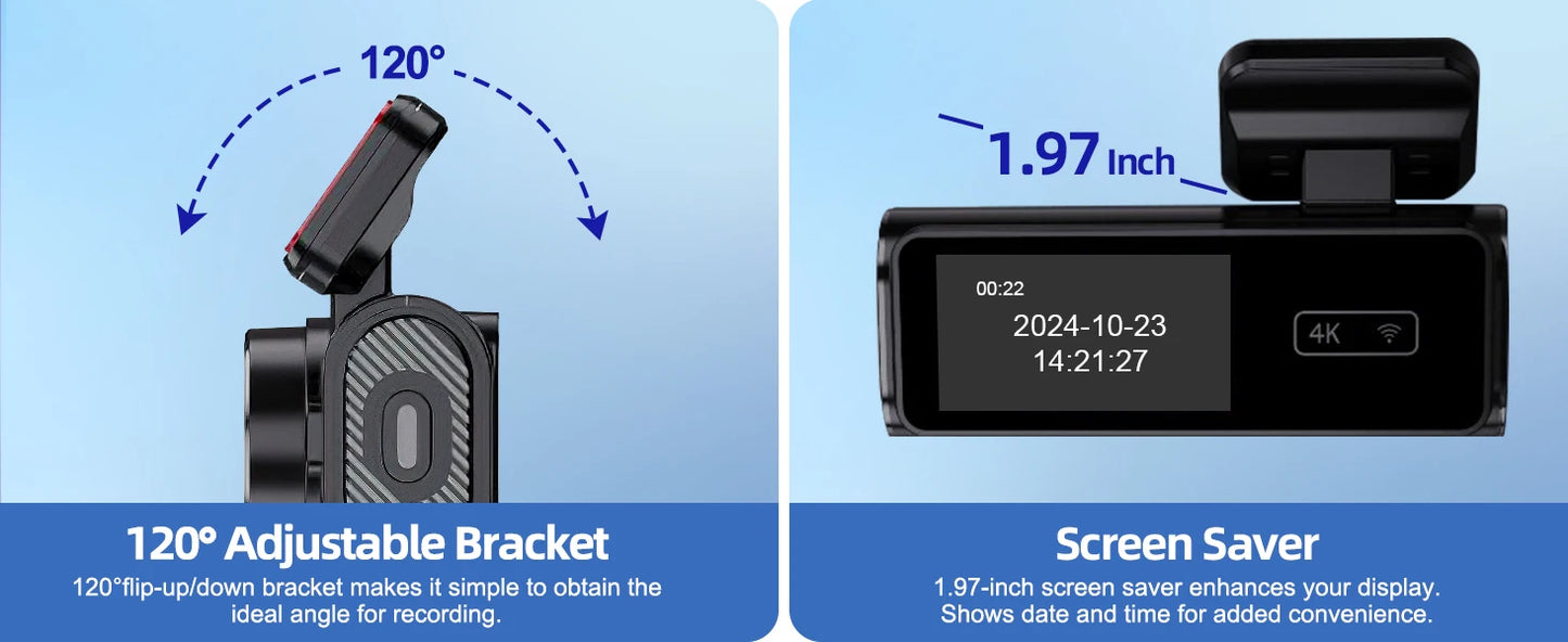 Aprilboy K6 WIFI Dash Cam 4K Mini CAR DVR Front and Rear Dual Lens With 1080P Black Box Room Night Vision Camera Parking Monitor