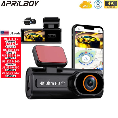 Aprilboy K6 WIFI Dash Cam 4K Mini CAR DVR Front and Rear Dual Lens With 1080P Black Box Room Night Vision Camera Parking Monitor