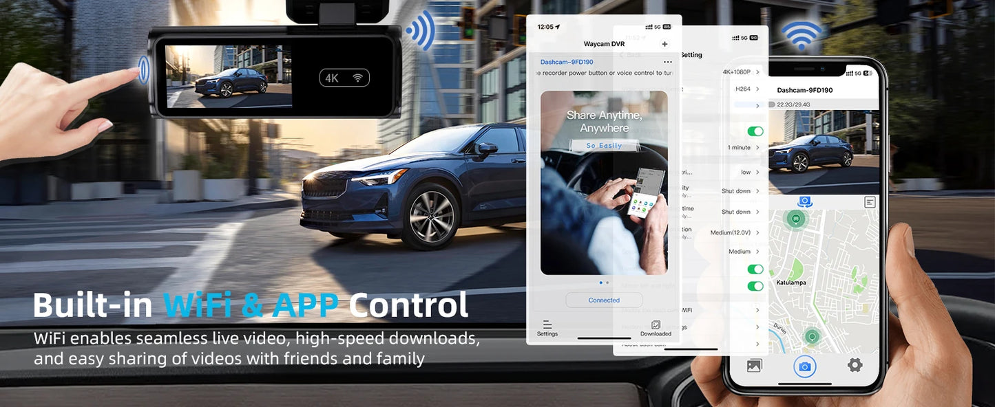 Aprilboy K6 WIFI Dash Cam 4K Mini CAR DVR Front and Rear Dual Lens With 1080P Black Box Room Night Vision Camera Parking Monitor